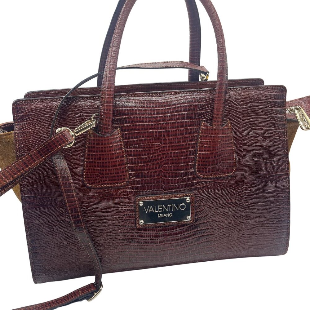Mario Valentino Milano Kiria Tejus VA 3705 Genuine Leather Handbag With Suede Ac